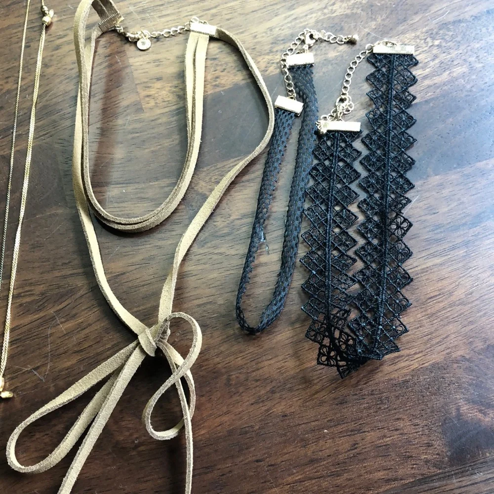 Alex and Ani Crystal Necklace Bundle Lot 5 Piece Choker Spike Leather Gold